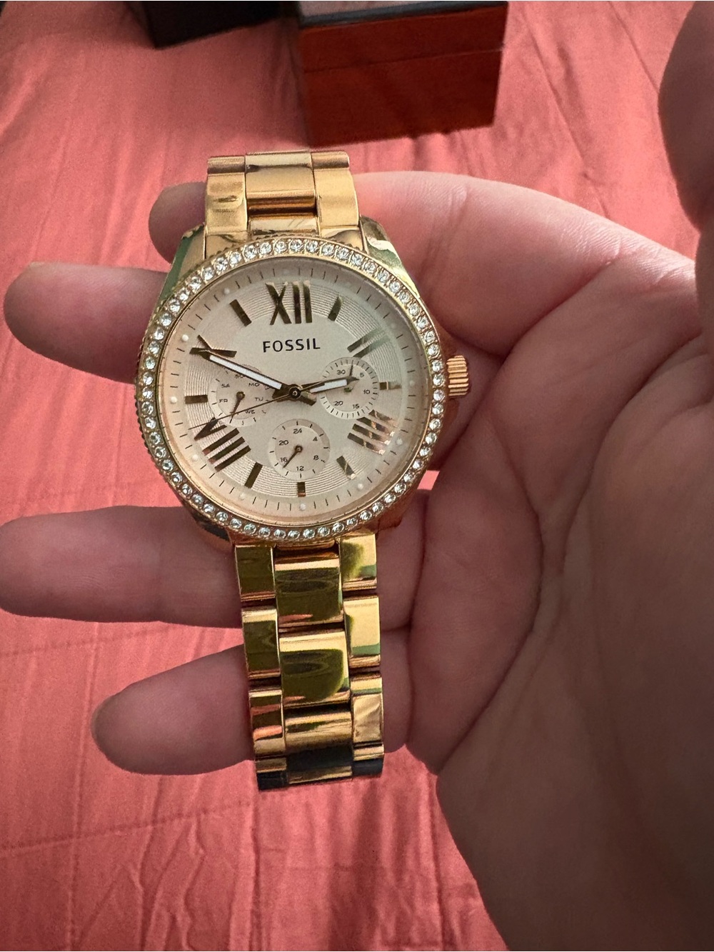 Fossil Rose Gold-Tone Crystal Accent Bracelet Watch